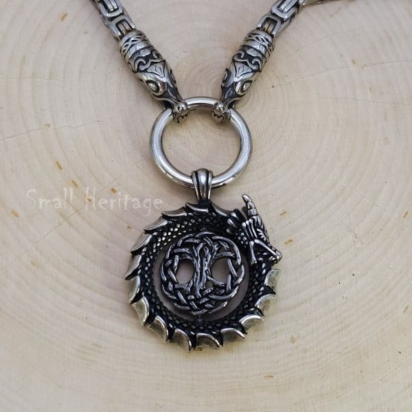 Jormungandr Necklace - Rotating Yggdrasil Tree of Life Nidhogg Dragon Pendant