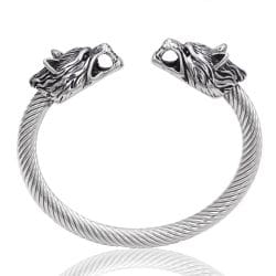 Geri and Freki Bracelet Viking Wolf Head Cuff Fits 6-7 inch Wrists