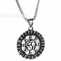 Viking Helm of Awe Pendant Stainless Steel Necklace Norse Runes