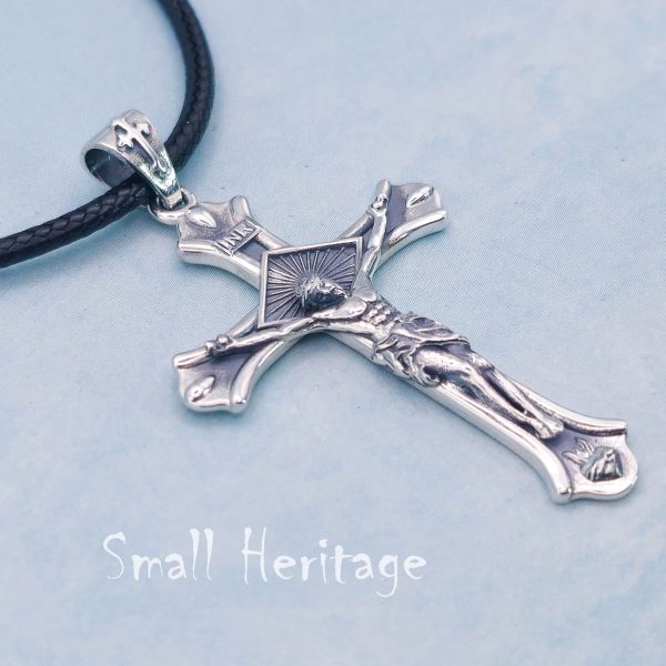 Crucifix Necklace – 925 Sterling Silver Christian Cross Pendant for Men