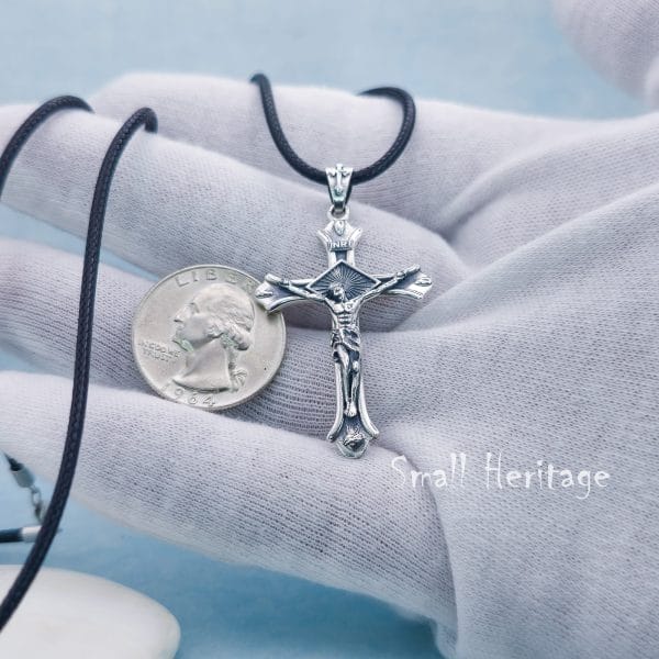 Crucifix Necklace – 925 Sterling Silver Christian Cross Pendant for Men