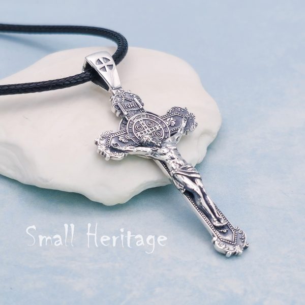 Sterling Silver Crucifix Cross Necklace – 925 Christian Pendant for Men