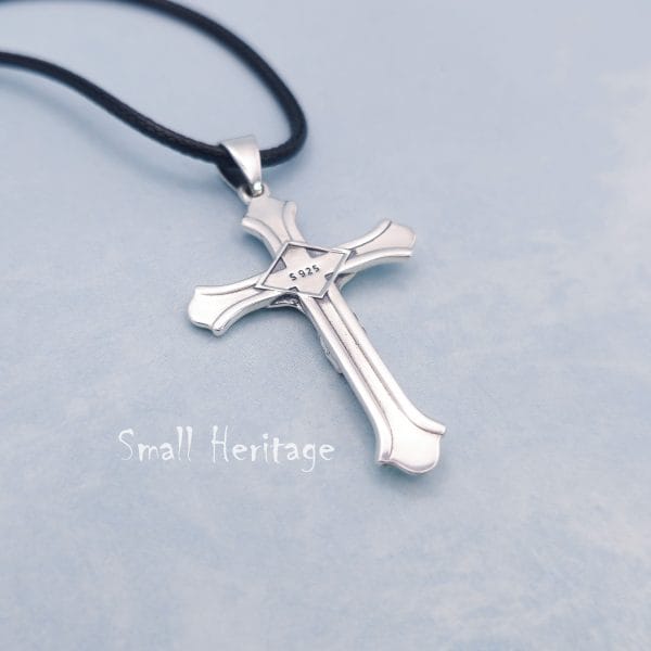 back side Crucifix Necklace – 925 Sterling Silver Christian Cross Pendant for Men