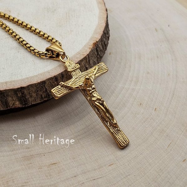 Large Crucifix Cross Necklace Stainless Steel Christian Pendant Silver Gold