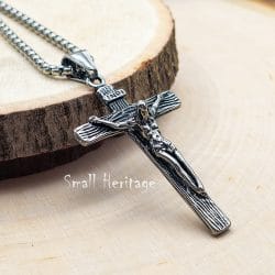 Large Crucifix Cross Necklace Stainless Steel Christian Pendant Silver Gold