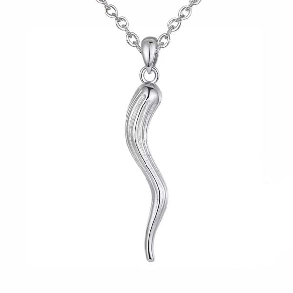 925 Sterling Silver Italian Horn Pendant for Women Men Good Luck