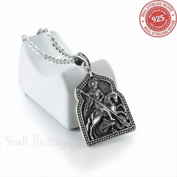 925 Sterling Silver St. George Pendant Necklace – Dragon Slayer Protection