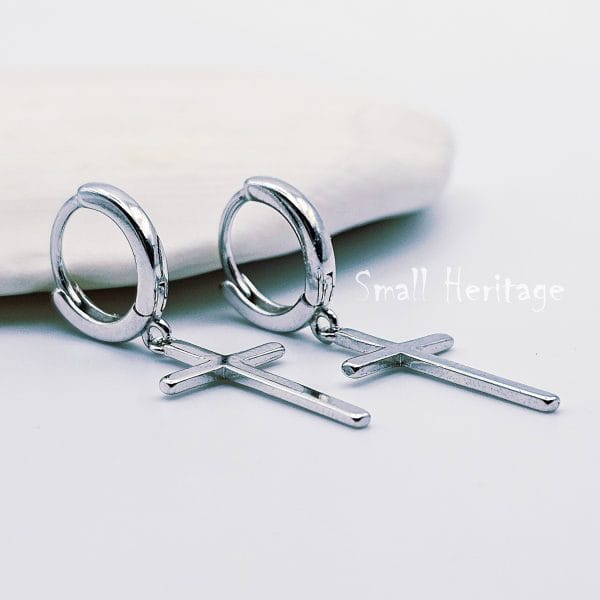 925 Sterling Silver Small Cross Hoop Earrings for Women – Dainty Christian Jewelry