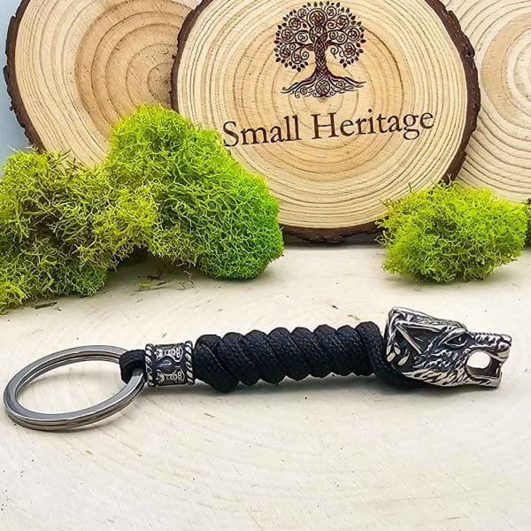 Viking Wolf Head Keychain – Stainless Steel Celtic Paracord Key Ring