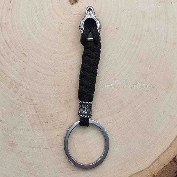Viking Wolf Head Keychain – Stainless Steel Celtic Paracord Key Ring