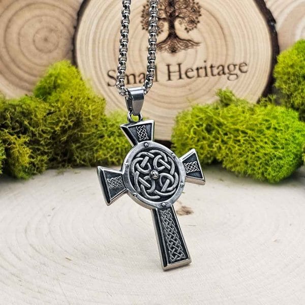 Celtic Knot Cross Necklace Stainless Steel Irish Pendant