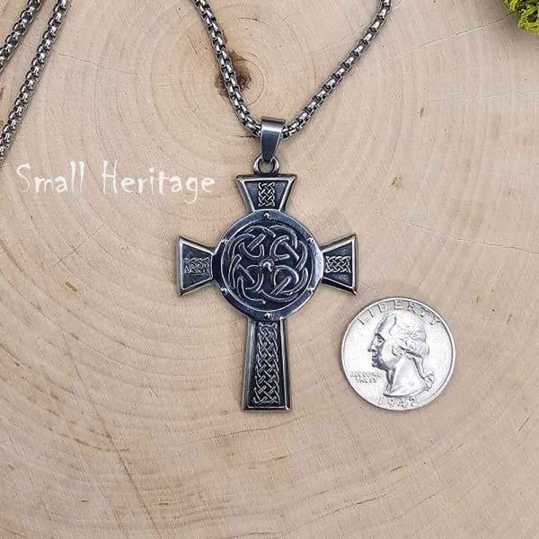 Celtic Knot Cross Necklace Stainless Steel Irish Pendant