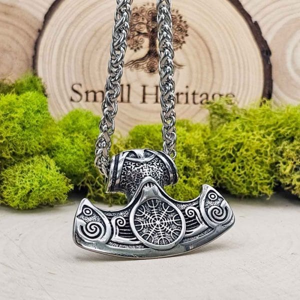 Viking Anchor Necklace Helm of Awe Pendant Stainless Steel Small