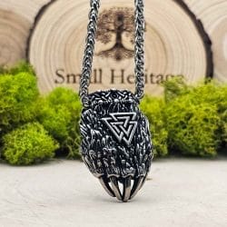 Bear Paw Viking Pendant Necklace – Stainless Steel Valknut Symbol Norse Jewelry