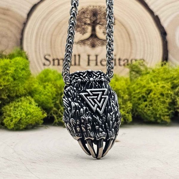 Bear Paw Viking Pendant Necklace – Stainless Steel Valknut Symbol Norse Jewelry