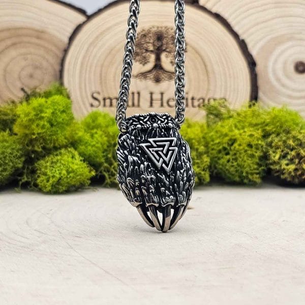 Bear Paw Viking Pendant Necklace – Stainless Steel Valknut Symbol Norse Jewelry
