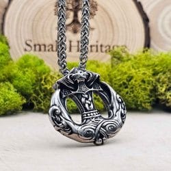 Viking Anchor Necklace Mjolnir Double-Sided Stainless Steel Pendant