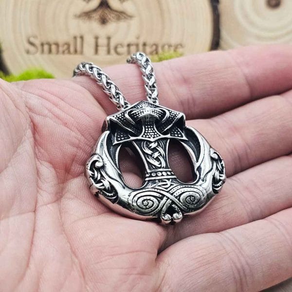Viking Anchor Necklace Mjolnir Double-Sided Stainless Steel Pendant