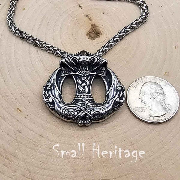 Viking Anchor Necklace Mjolnir Double-Sided Stainless Steel Pendant