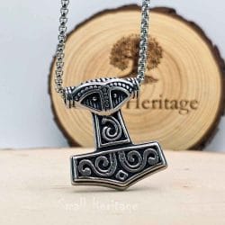 Viking Mjolnir Necklace – Stainless Steel Thor’s Hammer Pendant with Chain or Rope