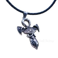 Ankh Eye of Horus Necklace – Stainless Steel Pendant with Leather Rope