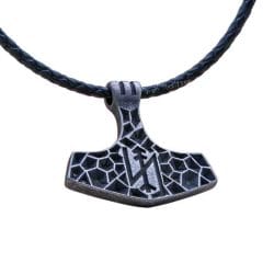 Viking Mjolnir Thor Hammer Necklace – Stainless Steel Pendant with Rope